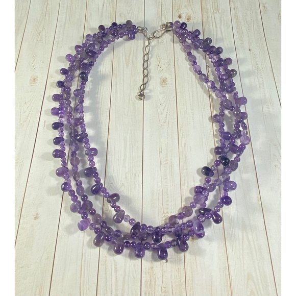 Jay King DTR Necklace 925 Amethyst Three Strand Beaded Signed - Picture 4 of 7